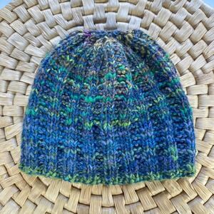 Kids Knit Beanie Hat Blue Green Colorful Warm Winter Hat Knitwear handmade